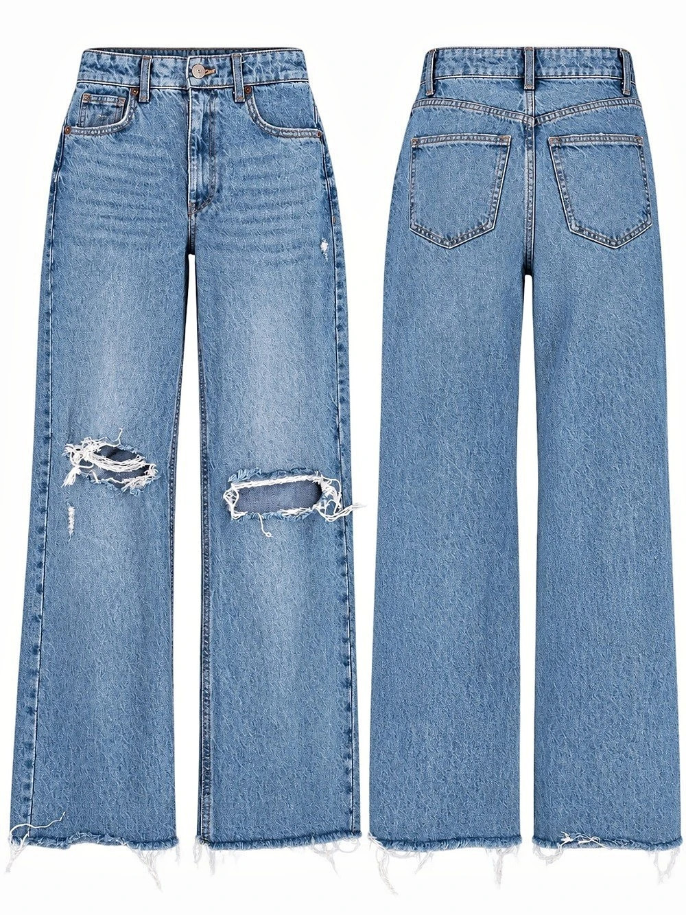 ZARA TRF High-Rise Wide Leg Ripped Jeans